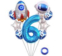 Kawailay astronaute fusée 6 ans anniversaire ballons Jumbo spaceman anniversaire ballons hors de l'espace thème Foil ballons bleu 6 ballon d'hélium baby shower fête d'anniversaire pour les enfants