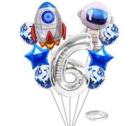 Kawailay astronaute fusée 6 ans anniversaire ballons Jumbo spaceman anniversaire ballons hors de l'espace thème Foil ballons argent 6 ballon à hélium baby shower fête d'anniversaire pour les enfants