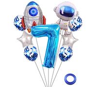 Kawailay astronaute fusée 7 ans anniversaire ballons Jumbo spaceman anniversaire ballons hors de l'espace thème Foil ballons bleu 7 ballon d'hélium baby shower fête d'anniversaire pour les enfants