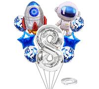 Kawailay astronaute fusée 8 ans anniversaire ballons Jumbo spaceman anniversaire ballons hors de l'espace thème Foil ballons argent 8 ballon à hélium baby shower fête d'anniversaire pour les enfants