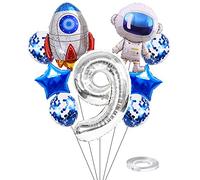 Kawailay astronaute fusée 9 ans anniversaire ballons Jumbo spaceman anniversaire ballons hors de l'espace thème Foil ballons argent 9 ballon à hélium baby shower fête d'anniversaire pour les enfants