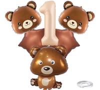 Kawailay Ballons baudruche pour 1er anniversaire ours Ballons baudruche pour décoration 1er anniversaire Ballon baudruche Ours Brun Caramel Numéro 1 Ballon pour Garçons Filles Fête d'Anniversaire