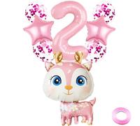 Kawailay Ballons baudruche pour 2 ans anniversaire cerf Ballons baudruche pour décoration 2 ans anniversaire Ballon baudruche feuille rose pour fête d'anniversaire filles
