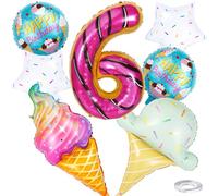 Kawailay Ballons baudruche pour 6ème anniversaire Ballon glace pour décoration 6ème anniversaire Ballon géant à crème glacée numéro 6 Ballon à l'hélium pour fête d'anniversaire fille