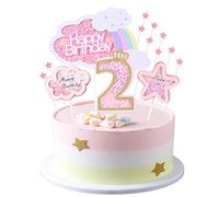 Kawailay Bébé Fille 2 Ans Anniversaire Cake Decoration Set Arc-en-Ciel Étoile Gâteau Tops Bébé Douche Articles de Fête Big Cake Tops - Rose