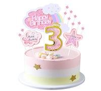 Kawailay Bébé Fille 3 Ans Anniversaire Cake Decoration Set Arc-en-Ciel Étoile Gâteau Tops Bébé Douche Articles de Fête Big Cake Tops - Rose