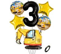 Kawailay Construction Company 3 anniversaire fête ballon 3 anniversaire décoratif construction ballon pelle géante bulldozer Foil ballon noir 3 ans ballon à hélium Fête d'anniversaire garçon