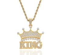 Kawailay Couronne King Collier King Pendentif Chaîne Rock Punk Hip Hop Chaîne en Or Rappeur Biker Collier cool pour Hommes Femmes - Or Style 1, Strass