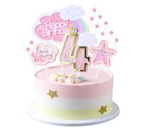 Kawailay Décoration gâteau pour le 4 anniversaire d'une fille Décor gâteau 4 ans avec nuages arc-en-ciel et étoiles Décor gâteau 4 ans pour fille Fournitures fête d'anniversaire - Rose