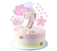 Kawailay Décoration gâteau pour le 7 anniversaire d'une fille Décor gâteau 7 ans avec nuages arc-en-ciel et étoiles Décor gâteau 7 ans pour fille Fournitures fête d'anniversaire - Rose