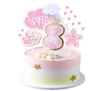 Kawailay Décoration gâteau pour le 8 anniversaire d'une fille Décor gâteau 8 ans avec nuages arc-en-ciel et étoiles Décor gâteau 8 ans pour fille Fournitures fête d'anniversaire - Rose