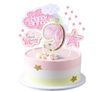 Kawailay Décoration gâteau pour le 9 anniversaire d'une fille Décor gâteau 9 ans avec nuages arc-en-ciel et étoiles Décor gâteau 9 ans pour fille Fournitures fête d'anniversaire - Rose