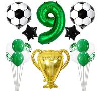 Kawailay Football 9 ans anniversaire ballons Football Party ballons tournoi trophée ballons vert foncé 9 ans Foil ballons enfants anniversaire Football Party
