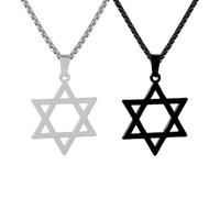 Kawailay Lot de 2 colliers avec pendentif étoile de David et hexagramme gothique punk motard rock hip hop pour homme et femme - Argent et noir, Métal argenté