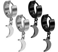 Kawailay Lot de 2 paires de boucles d'oreilles créoles en acier inoxydable pour homme et femme Motif lune Style rock punk Lune