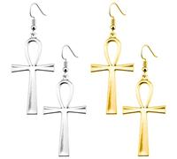 Kawailay Lot de 2 paires de boucles d'oreilles croix ankh vintage égyptienne pendentif boucles d'oreilles rock punk croix crochet boucles d'oreilles pour femmes - vieil or argent