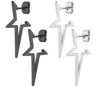 Kawailay Lot de 2 paires de boucles d'oreilles en acier inoxydable Style rock punk Étoiles ouvertes Boucles d'oreilles huggies pour homme et femme Argent Noir