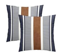 Kawani Lot de 2 housses de coussin décoratives carrées modernes en coton à rayures géométriques de style bohème pour canapé, décoration d'intérieur, 50,8 x 50,8 cm, bleu marine, blanc et marron
