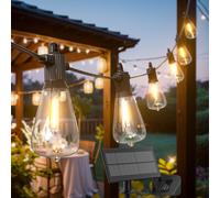 Kawaya Solaire Guirlande Lumineuse Exterieure 15M Ip65 Étanche Avec 25 + 2 ST38 Ampoules Guirlande Lumineuse En Sur Secteur Led Rechargeable 5 Modes d'Éclairage Blanc Chaud Pour Balcon Terrasse