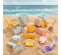 Kawiithn Coffret Jeux de Plage Enfant - Jeux de Sable ABS avec Véhicule de Transport, Arrosoir, Seau, Pelles, Râteau et Moules à Sables pour Jardin, Bac à Sable et Plage, Bords Arrondis Sécurisés