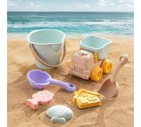 Kawiithn Coffret Jeux de Plage Enfant - Jeux de Sable ABS avec Véhicule de Transport, Arrosoir, Seau, Pelles, Râteau et Moules à Sables pour Jardin, Bac à Sable et Plage, Bords Arrondis Sécurisés