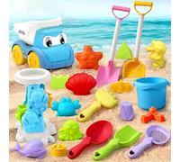 Kawiithn Jouet de Plage Enfant, 20 Pièces, Jeux de Sable de Voyage avec Roue à Eau, Voiture de Plage, Moules à Sable en Forme de château & d’Animaux, Seau Pelle Ratea pour Jardin Aires de Jeux Parcs