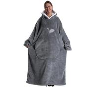 Kawoja Couverture à Capuche Surdimensionnée Extra Longue, Couverture Portable avec Manches et Poches, Plaid en Polaire Super Chaud et Confortable Sweat-shirt Géant pour Femmes Hommes, gris clair, L