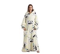 Kawoja Couverture à capuche surdimensionnée extra longue, couverture prête-à-porter avec manches et poches géantes, couverture polaire super chaude et confortable pour homme et femme, Panda en blanc,