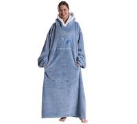 Kawoja Couverture à capuche surdimensionnée extra longue, couverture prête-à-porter avec manches et poches géantes, couverture polaire super chaude et confortable pour homme et femme, bleu, L/5XL