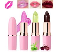 Kawoq-3 Pièces Lot Rouge A Levre Rose Pailleté Aloe Vera Magique Change Couleur Jelly Lipstick Rouge Levre Mat Longue Tenue Baume A Levre Teinté Brillant À Lèvres Maquillage Femme Cadeau