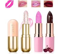 Kawoq-3 Pièces Lot Rouge A Levre Rose Pailleté Magique Change Couleur Jelly Lipstick Rouge Levre Mat Longue Tenue Baume A Levre Teinté Brillant À Lèvres Maquillage Femme Anniversaire Cadeau