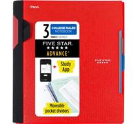 Kaxdl-Advance 73134 Carnet À Spirales Avec Application D'étude,3 Sujets,Papier Ligné Universitaire,27,9x21,6 Cm,150 Feuilles,Avec Protège-Spirale Et Séparateurs Mobiles,Rouge Feu