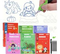 KAXDL-Cahier De Dessin Magique Réutilisable En Français,Grand Apprendre À Dessiner Pour Enfants,5 Livre Coloriage Magique Rainure+1 Stylo+10 Recharges+1 Grip Pour Vacances,Maternelles