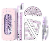 KAXDL-Compas,7 Pièces Compas College,Mallette Extérieure En Métal Durable,Rapporteur Et Compas Professionnel Pour Les Étudiants En Maths Et Lenseignement À Domicile (Violet)
