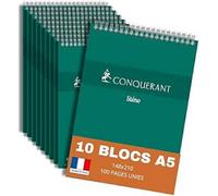 Kaxdl-Conquerant Lot De 10 Bloc-Notes Sténo A5 Uni 100 Pages Reliure Intégrale Couverture Carte Verte