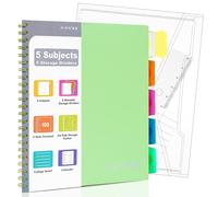 Kaxdl-Mowee Cahier À Spirales¿Carnet À 5 Sujets Ligné À 3 Trous Perforé Avec Intercalaires,Poches De Rangement,Règle De 28 Cm,200 Pages,Pour Journal,Maison Et Bureau,Fournitures Scolaires,A4,Vert