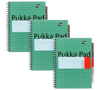 Kaxdl-Pukka Pad,Lot De 3 Cahiers De Projet 5 Sujets A4+ Avec Intercalaires Repositionnables-200 Pages De Papier 80 G/M² Avec Lignes De 8 Mm Et Bords Perforés-Vert Métallisé-29,7x23 Cm