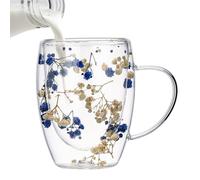 Kaxenig Tasse de Fleurs sèches,Tasses avec Fleurs sèches - Tasses à thé en Verre Tasses à café isolées à Double paroi - Fleurs Double Tasse isolée décorative sans Danger pour Le Chocolat au Lait jus