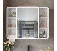 KAXLDHH Armoire De Salle De Bain avec Miroir, Meuble Miroir Salle Bain en Aluminium avec Désembuage, Armoire Toilette en Bois Massif avec Éclairage LED(90CM/35.4IN)
