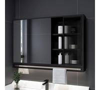 KAXLDHH Armoire De Toilette avec Miroir, Meuble Salle De Bain Mural, Miroirs Salle Bain en Bois Massif, Armoire Salle Bain en Aluminium pour Lavabo(Nero,100CM/39.3IN)