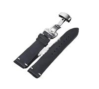 KAXSFE Bracelet de montre en cuir veau, coutures cirées à l'huile, bracelet rechange vachette, boucle papillon(Black-Silver,20mm)