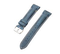 KAXSFE Bracelet de montre rétro en cuir ciré à l'huile, fait main, 20 mm/22 mm, avec extrémités incurvées, compatible les bracelets universels Seiko, veau(Blue,20mm)