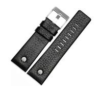KAXSFE Bracelet de montre tendance en cuir de vache avec rivets, compatible avec les modèles Diesel DZ7313, DZ7333, 7322, 7257, 4318, 7348, 7334(Black silver buckle,28mm)