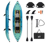 Kayak Gonflable 2 Places 381x94x40cm COSTWAY-2 Pagaies en Aluminium,2 Ailerons Amovibles,Kit de Réparation-Pompe à Main-230kg-Vert