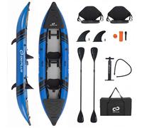 Kayak Gonflable 2 Places 381x94x40cm COSTWAY-2 Pagaies en Aluminium,2 Ailerons Amovibles,Kit de Réparation-Pompe à Main-230kg-Bleu