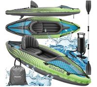 tectake® Kayak Gonflable 1 Place Canoe Gonflable en PVC Robuste avec Pagaie Double Solide, Filets de Transport & Sac de Transport, Kayak de mer Gonflable Bateau Gonflable Adulte Sport Nautique