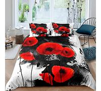KAYAMU Housse de Couette 240 x 260 Coquelicot Rouge, Parure de Lit Fleur Rouge 2 Personnes Imprimée, Microfibre Housse Couette et 2 Taies d'oreiller 65x65 cm