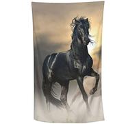 KAYAMU serviette de Plage 100x200 cm Cheval Noir, 3D Course de Chevaux Grande Microfibre Anti Sable Drap de Plage, pour Femme Homme Enfant