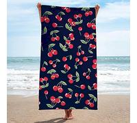 KAYAMU Serviette de Plage 200x200 cm Cerise Rouge, 3D Cerise Serviette de Bain Grande Microfibre Serviette Plage Anti Sable Drap de Plage, pour Femme Homme Enfant