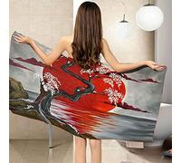 KAYAMU Serviette de Plage 80x160 cm Fleurs de Cerisier, 3D Thème Japonais Serviette de Bain Grande Microfibre Serviette Plage Anti Sable Drap de Plage, pour Femme Homme Enfant